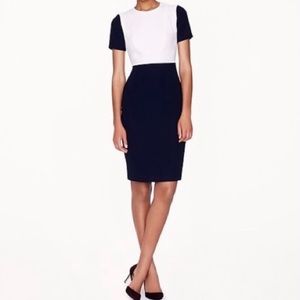 J Crew Navy and White Classic Colorblock Short Sleeve Sheath Pencil Dress